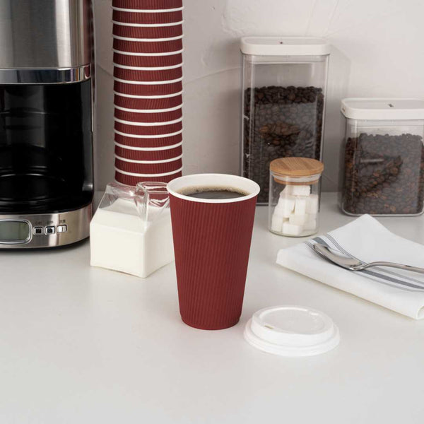 Restaurantware 16 Oz Crimson Paper Coffee Cup - Ripple Wall - 3 1/2" X 3 1/2" X 5 1/2" - 500 Count Box