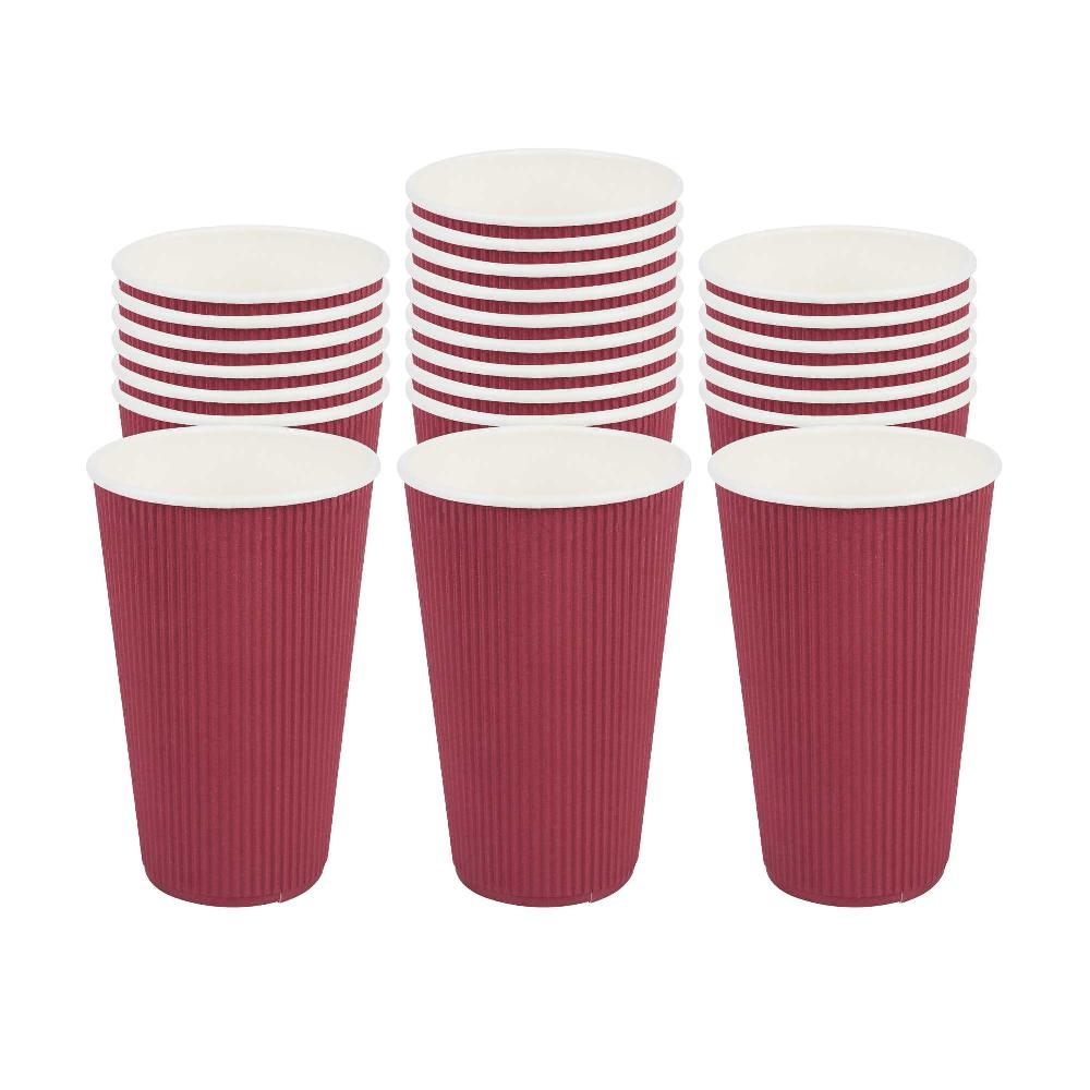 restaurantware 16 oz Crimson Paper Coffee Cup - Ripple Wall - 3 1/2" x 3 1/2" x 5 1/2" - 500 count box