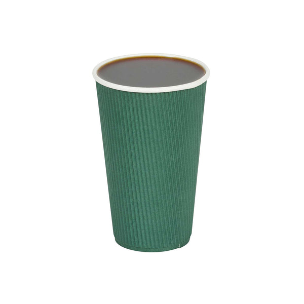 Restaurantware 16 Oz Forest Green Paper Coffee Cup - Ripple Wall - 3 1/2" X 3 1/2" X 5 1/2" - 500 Count Box