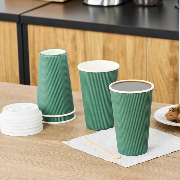 Restaurantware 16 Oz Forest Green Paper Coffee Cup - Ripple Wall - 3 1/2" X 3 1/2" X 5 1/2" - 500 Count Box