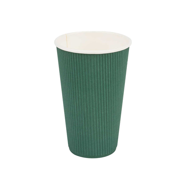 Restaurantware 16 Oz Forest Green Paper Coffee Cup - Ripple Wall - 3 1/2" X 3 1/2" X 5 1/2" - 500 Count Box