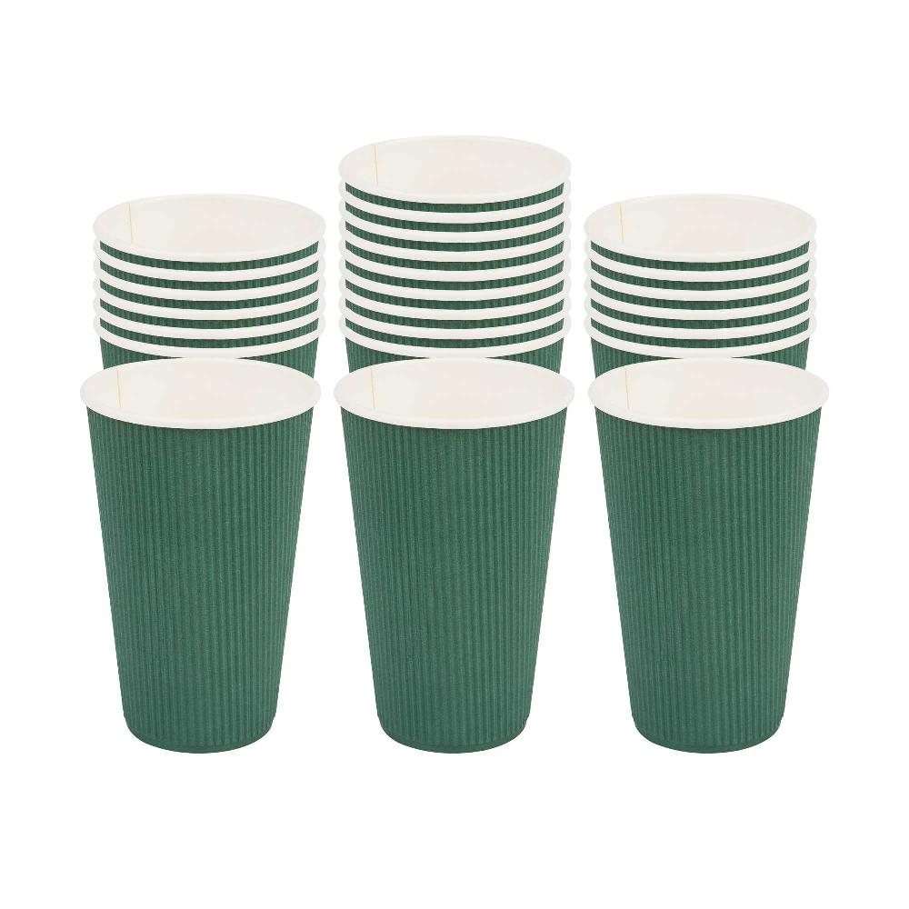 restaurantware 16 oz Forest Green Paper Coffee Cup - Ripple Wall - 3 1/2" x 3 1/2" x 5 1/2" - 500 count box