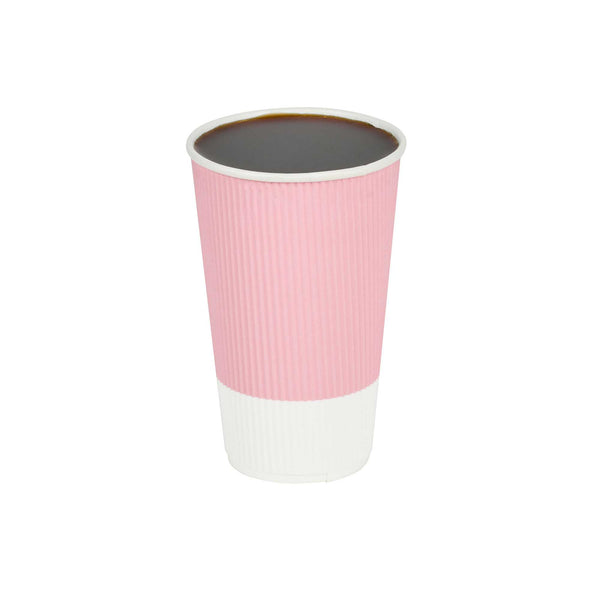Restaurantware 16 Oz Light Pink Paper Coffee Cup - Ripple Wall - 3 1/2" X 3 1/2" X 5 1/2" - 500 Count Box