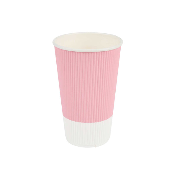 Restaurantware 16 Oz Light Pink Paper Coffee Cup - Ripple Wall - 3 1/2" X 3 1/2" X 5 1/2" - 500 Count Box