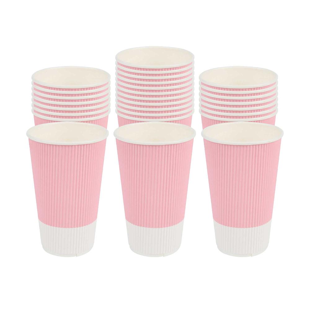 restaurantware 16 oz Light Pink Paper Coffee Cup - Ripple Wall - 3 1/2" x 3 1/2" x 5 1/2" - 500 count box