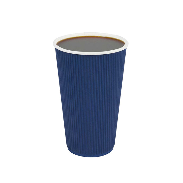 Restaurantware 16 Oz Midnight Blue Paper Coffee Cup - Ripple Wall - 3 1/2" X 3 1/2" X 5 1/2" - 500 Count Box