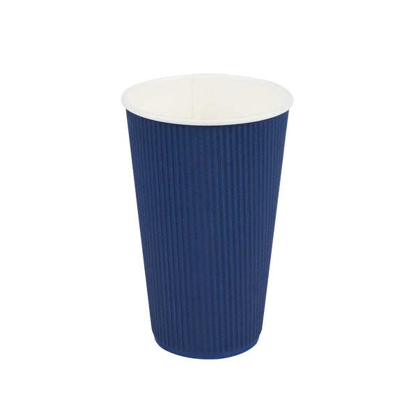 Restaurantware 16 Oz Midnight Blue Paper Coffee Cup - Ripple Wall - 3 1/2" X 3 1/2" X 5 1/2" - 500 Count Box