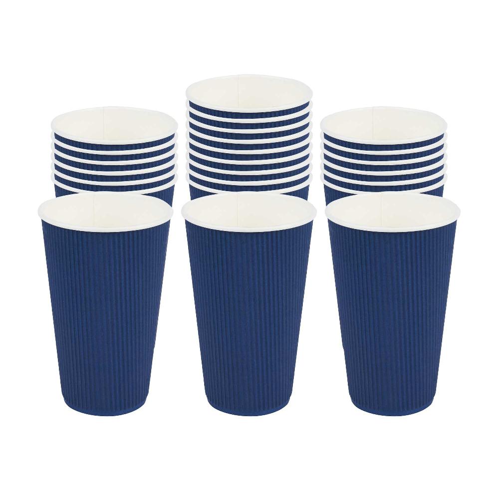 restaurantware 16 oz Midnight Blue Paper Coffee Cup - Ripple Wall - 3 1/2" x 3 1/2" x 5 1/2" - 500 count box