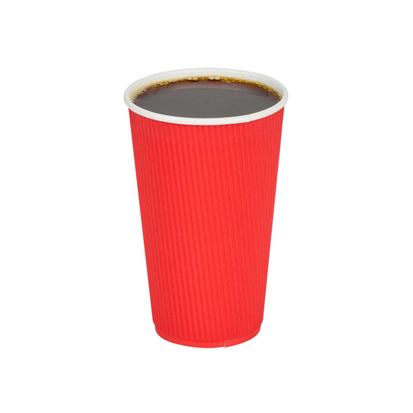 Restaurantware 16 Oz Red Paper Coffee Cup - Ripple Wall - 3 1/2" X 3 1/2" X 5 1/2" - 500 Count Box