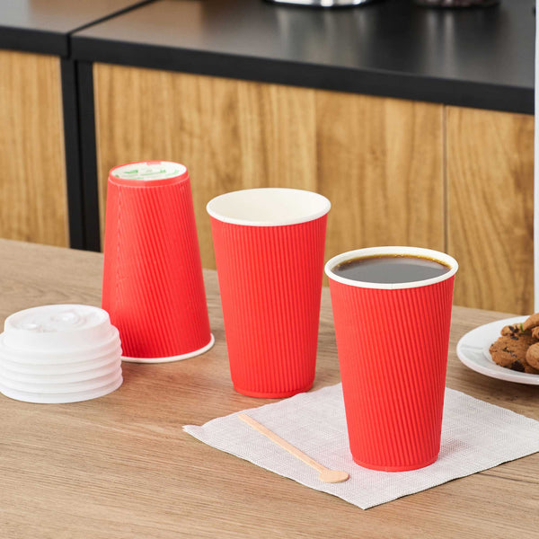 Restaurantware 16 Oz Red Paper Coffee Cup - Ripple Wall - 3 1/2" X 3 1/2" X 5 1/2" - 500 Count Box