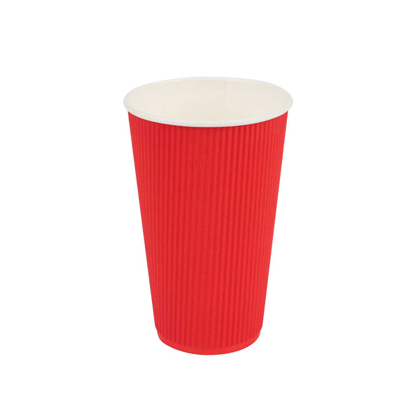 Restaurantware 16 Oz Red Paper Coffee Cup - Ripple Wall - 3 1/2" X 3 1/2" X 5 1/2" - 500 Count Box