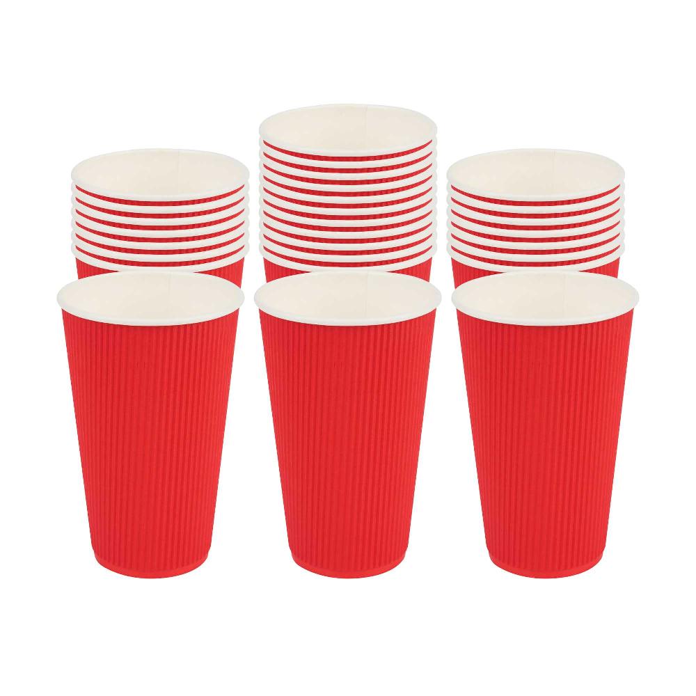 restaurantware 16 oz Red Paper Coffee Cup - Ripple Wall - 3 1/2" x 3 1/2" x 5 1/2" - 500 count box