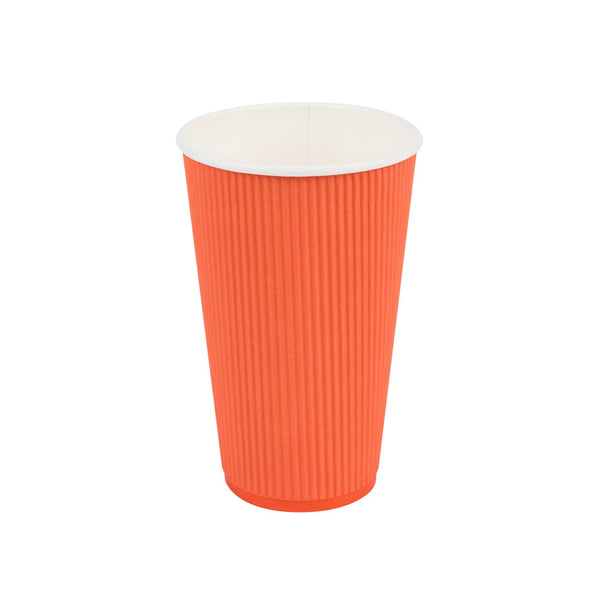 Restaurantware 16 Oz Tangerine Orange Paper Coffee Cup - Ripple Wall - 3 1/2" X 3 1/2" X 5 1/2" - 500 Count Box