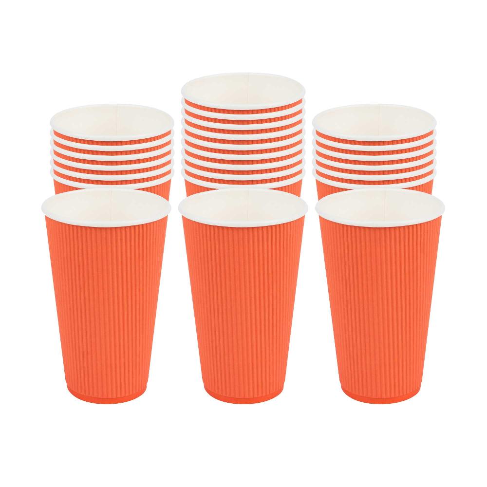 restaurantware 16 oz Tangerine Orange Paper Coffee Cup - Ripple Wall - 3 1/2" x 3 1/2" x 5 1/2" - 500 count box