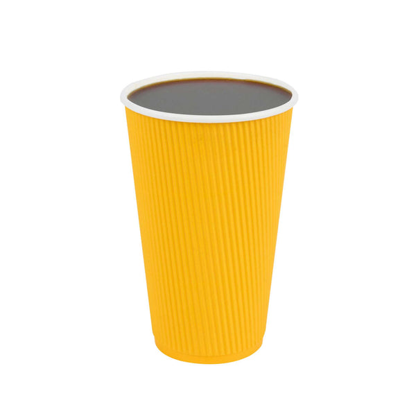 Restaurantware 16 Oz Yellow Paper Coffee Cup - Ripple Wall - 3 1/2" X 3 1/2" X 5 1/2" - 500 Count Box