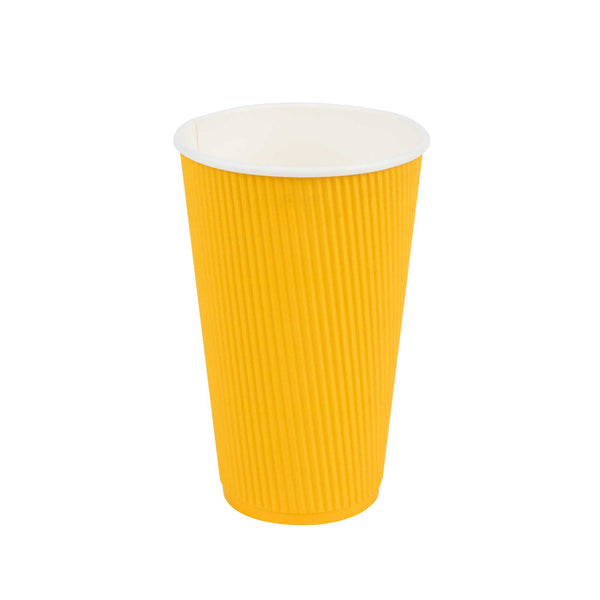 Restaurantware 16 Oz Yellow Paper Coffee Cup - Ripple Wall - 3 1/2" X 3 1/2" X 5 1/2" - 500 Count Box