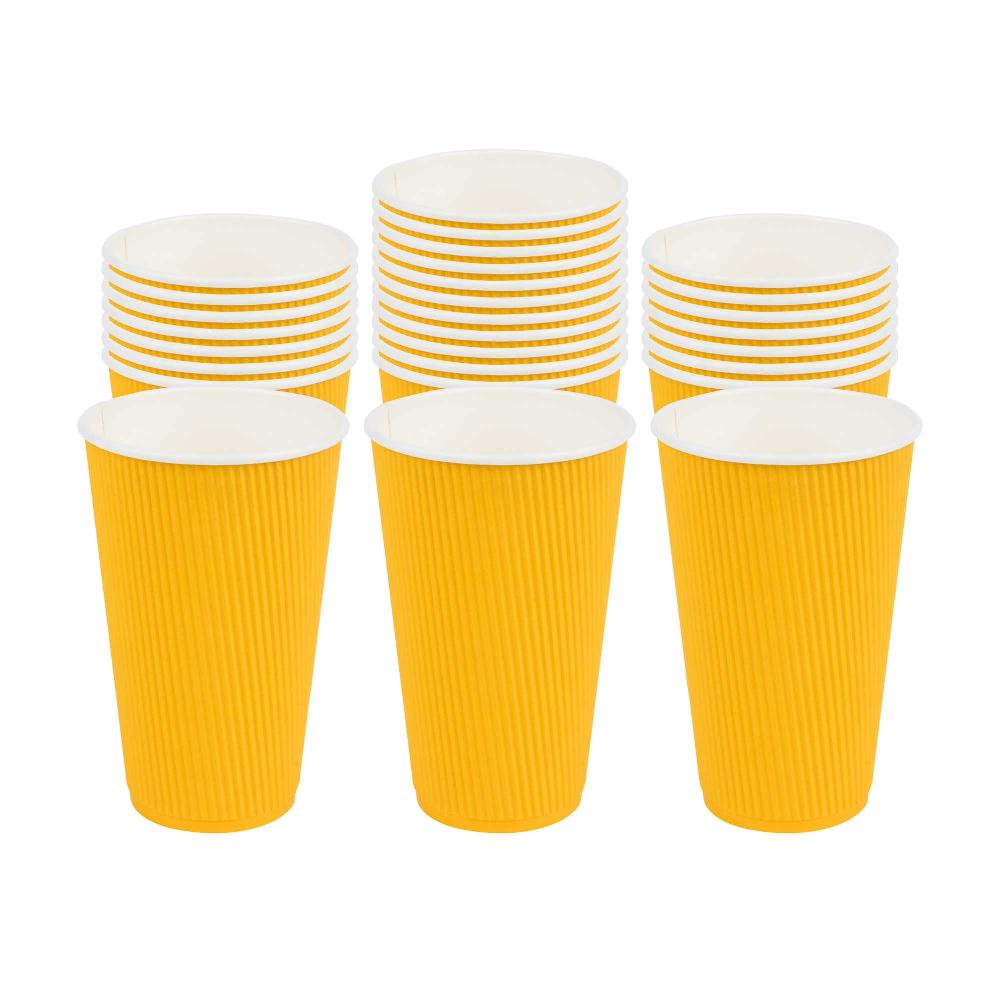 restaurantware 16 oz Yellow Paper Coffee Cup - Ripple Wall - 3 1/2" x 3 1/2" x 5 1/2" - 500 count box