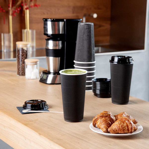 Restaurantware 20 Oz Black Paper Coffee Cup - Ripple Wall - 3 1/2" X 3 1/2" X 6 1/4" - 250 Count Box