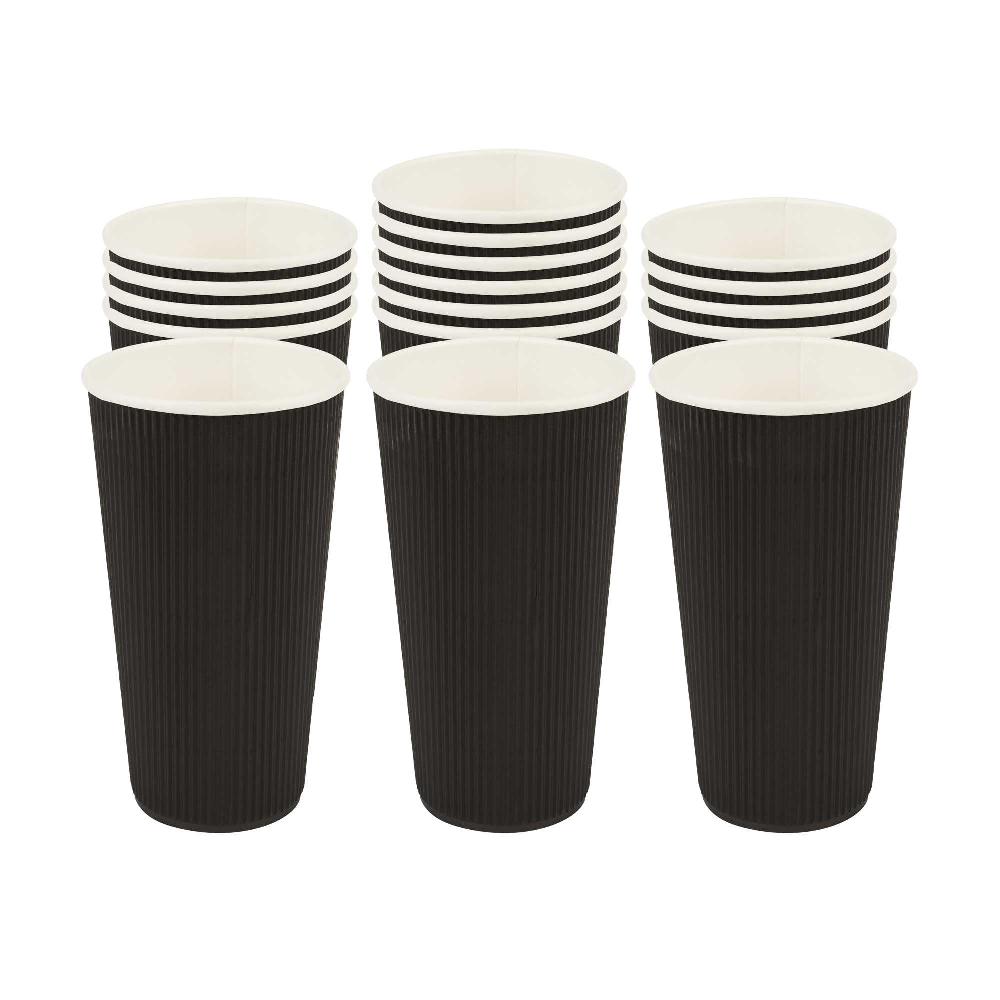 restaurantware 20 oz Black Paper Coffee Cup - Ripple Wall - 3 1/2" x 3 1/2" x 6 1/4" - 250 count box