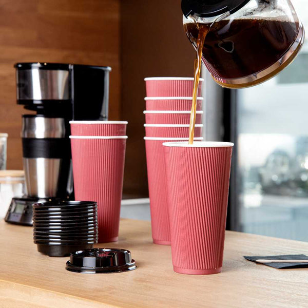 Restaurantware 20 Oz Crimson Paper Coffee Cup - Ripple Wall - 3 1/2" X 3 1/2" X 6 1/4" - 250 Count Box
