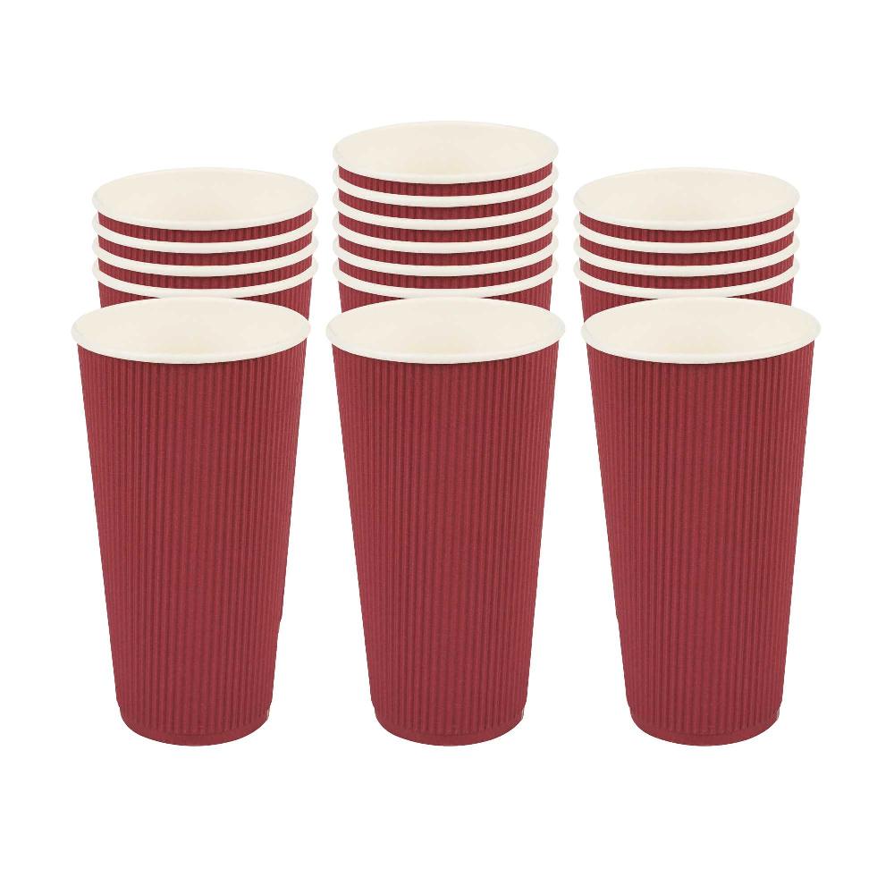 restaurantware 20 oz Crimson Paper Coffee Cup - Ripple Wall - 3 1/2" x 3 1/2" x 6 1/4" - 250 count box
