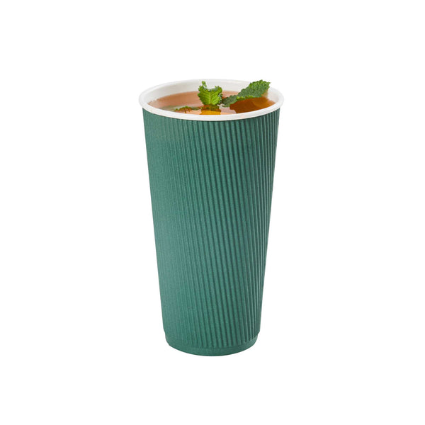 Restaurantware 20 Oz Forest Green Paper Coffee Cup - Ripple Wall - 3 1/2" X 3 1/2" X 6 1/4" - 250 Count Box