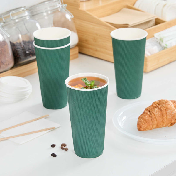 Restaurantware 20 Oz Forest Green Paper Coffee Cup - Ripple Wall - 3 1/2" X 3 1/2" X 6 1/4" - 250 Count Box