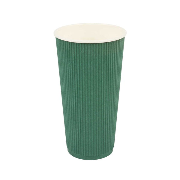 Restaurantware 20 Oz Forest Green Paper Coffee Cup - Ripple Wall - 3 1/2" X 3 1/2" X 6 1/4" - 250 Count Box