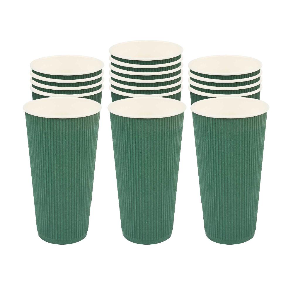 restaurantware 20 oz Forest Green Paper Coffee Cup - Ripple Wall - 3 1/2" x 3 1/2" x 6 1/4" - 250 count box