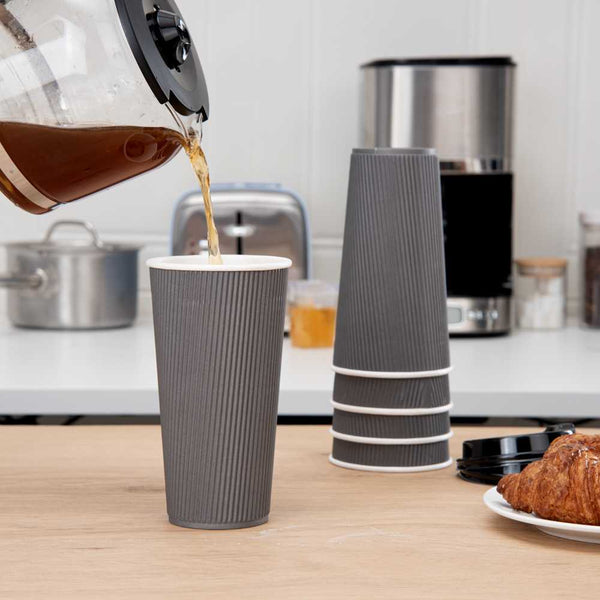 Restaurantware 20 Oz Gray Paper Coffee Cup - Ripple Wall - 3 1/2" X 3 1/2" X 6 1/4" - 250 Count Box