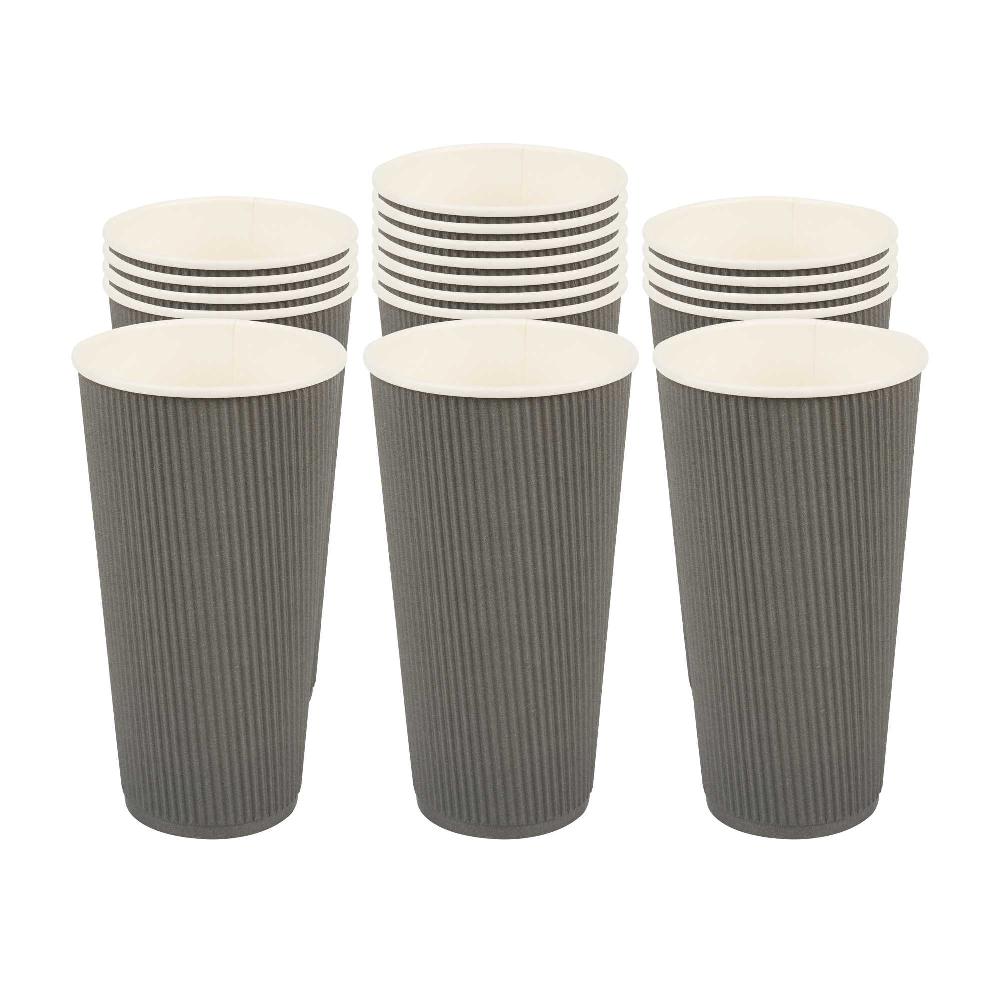 restaurantware 20 oz Gray Paper Coffee Cup - Ripple Wall - 3 1/2" x 3 1/2" x 6 1/4" - 250 count box