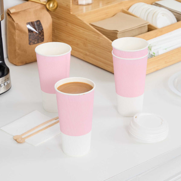 Restaurantware 20 Oz Light Pink Paper Coffee Cup - Ripple Wall - 3 1/2" X 3 1/2" X 6 1/4" - 250 Count Box