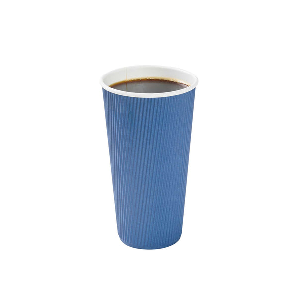 Restaurantware 20 Oz Midnight Blue Paper Coffee Cup - Ripple Wall - 3 1/2" X 3 1/2" X 6 1/4" - 250 Count Box