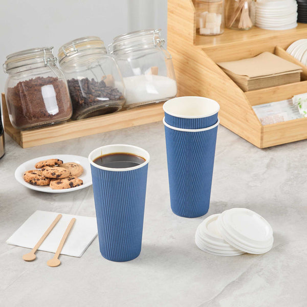 Restaurantware 20 Oz Midnight Blue Paper Coffee Cup - Ripple Wall - 3 1/2" X 3 1/2" X 6 1/4" - 250 Count Box
