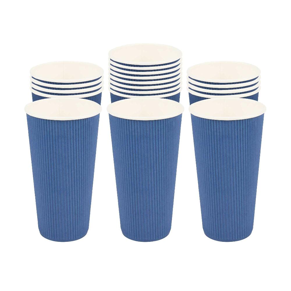 restaurantware 20 oz Midnight Blue Paper Coffee Cup - Ripple Wall - 3 1/2" x 3 1/2" x 6 1/4" - 250 count box