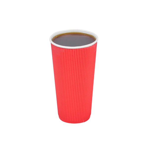 Restaurantware 20 Oz Red Paper Coffee Cup - Ripple Wall - 3 1/2" X 3 1/2" X 6 1/4" - 250 Count Box