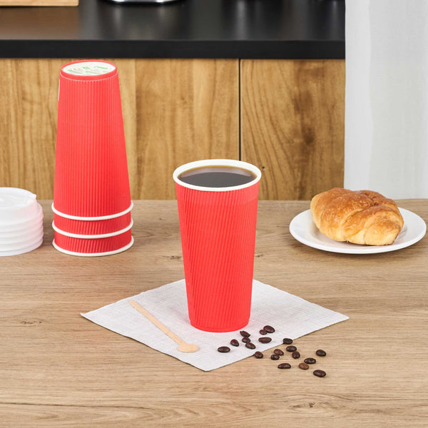 Restaurantware 20 Oz Red Paper Coffee Cup - Ripple Wall - 3 1/2" X 3 1/2" X 6 1/4" - 250 Count Box
