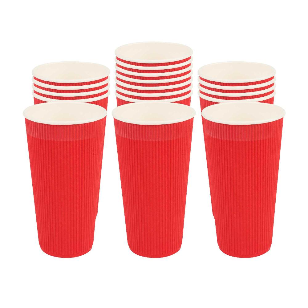 restaurantware 20 oz Red Paper Coffee Cup - Ripple Wall - 3 1/2" x 3 1/2" x 6 1/4" - 250 count box