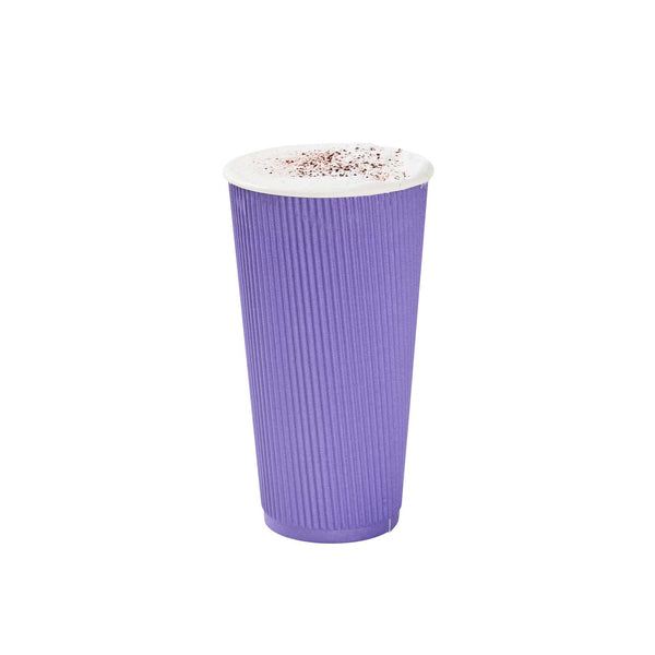 Restaurantware 20 Oz Royal Purple Paper Coffee Cup - Ripple Wall - 3 1/2" X 3 1/2" X 6 1/4" - 250 Count Box