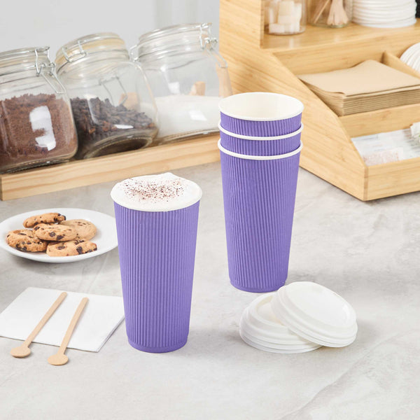 Restaurantware 20 Oz Royal Purple Paper Coffee Cup - Ripple Wall - 3 1/2" X 3 1/2" X 6 1/4" - 250 Count Box