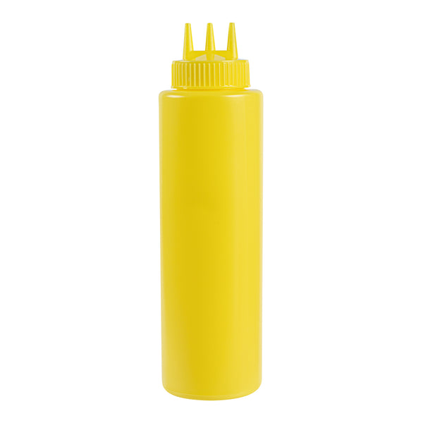 Restaurantware 32 Oz Yellow Plastic Mustard Squeeze Bottle - With Triple Dispersion Tip - 6 Count Box