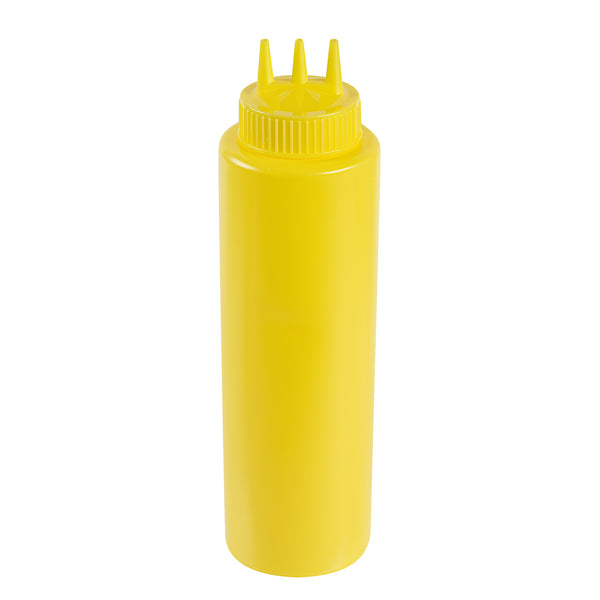Restaurantware 32 Oz Yellow Plastic Mustard Squeeze Bottle - With Triple Dispersion Tip - 6 Count Box