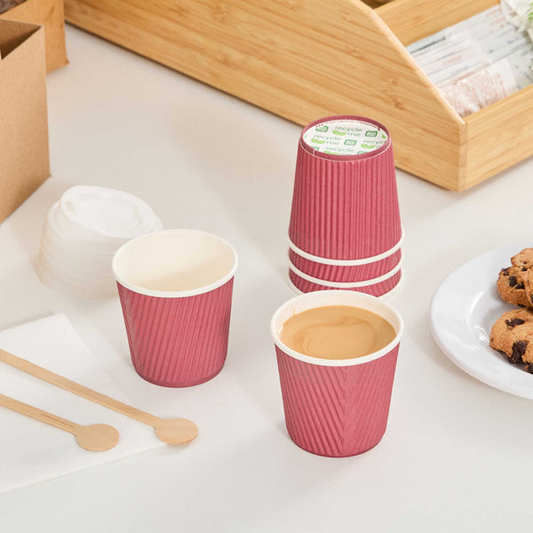 Restaurantware 4 Oz Crimson Paper Coffee Cup - Ripple Wall - 2 1/2" X 2 1/2" X 2 1/4" - 500 Count Box