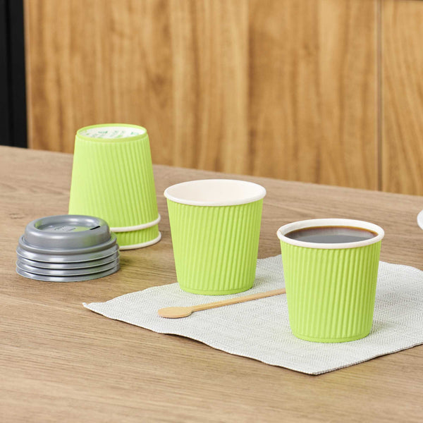 Restaurantware 4 Oz Eco Green Paper Coffee Cup - Ripple Wall - 2 1/2" X 2 1/2" X 2 1/4" - 500 Count Box