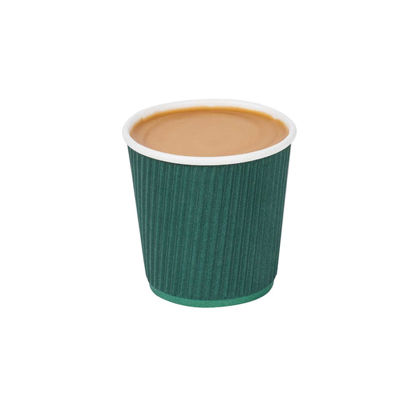 Restaurantware 4 Oz Forest Green Paper Coffee Cup - Ripple Wall - 2 1/2" X 2 1/2" X 2 1/4" - 500 Count Box