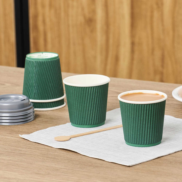 Restaurantware 4 Oz Forest Green Paper Coffee Cup - Ripple Wall - 2 1/2" X 2 1/2" X 2 1/4" - 500 Count Box