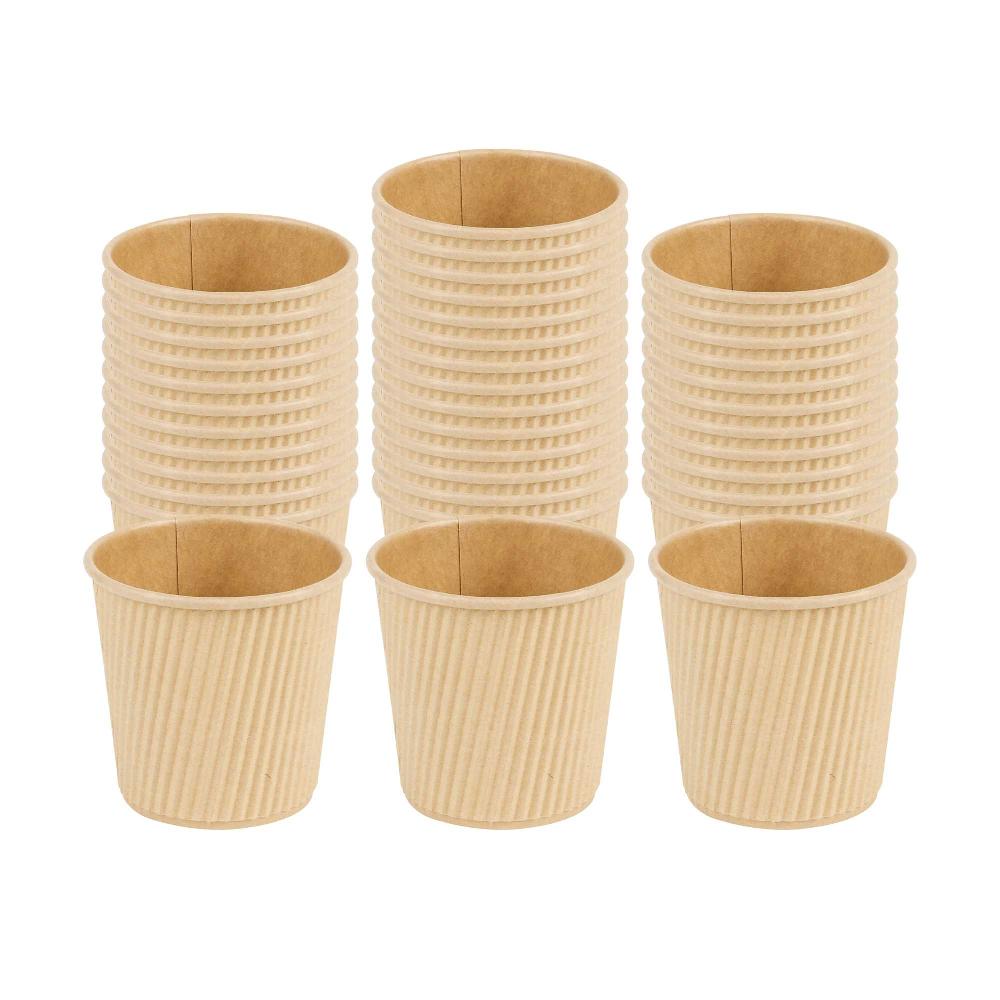 restaurantware 4 oz Kraft Paper Coffee Cup - Ripple Wall - 2 1/2" x 2 1/2" x 2 1/4" - 500 count box