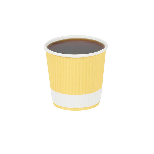 Restaurantware 4 Oz Light Yellow Paper Coffee Cup - Ripple Wall - 2 1/2" X 2 1/2" X 2 1/4" - 500 Count Box