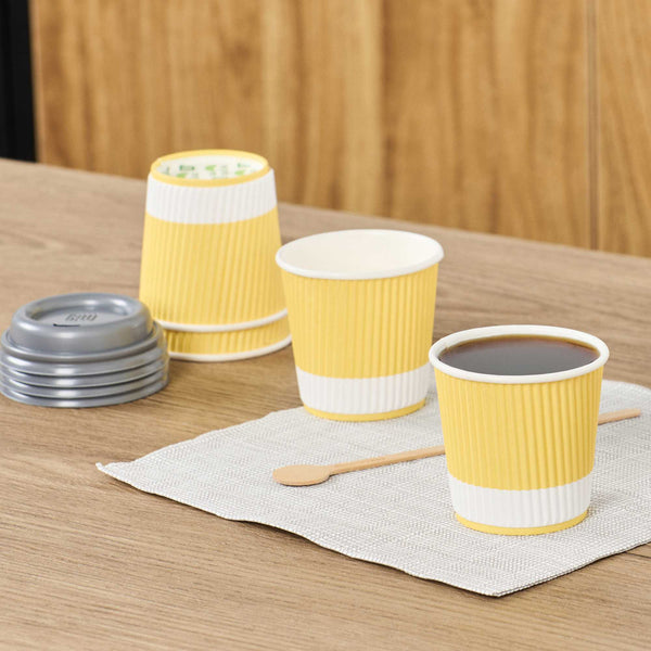 Restaurantware 4 Oz Light Yellow Paper Coffee Cup - Ripple Wall - 2 1/2" X 2 1/2" X 2 1/4" - 500 Count Box