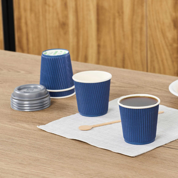 Restaurantware 4 Oz Midnight Blue Paper Coffee Cup - Ripple Wall - 2 1/2" X 2 1/2" X 2 1/4" - 500 Count Box